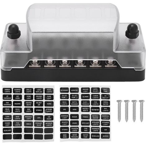 Bloc de fusibles à lame, 6 voies, couvercle de protection Transparent étanche, support PC pour voiture et bateau 12V 24V (1/5)