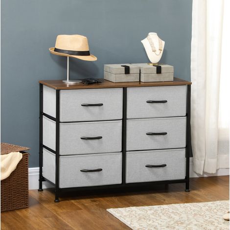 Commode 80/30/62,5 cm grise avec 6 tiroirs en tissu, meuble gain de place et structure stable (1/5)