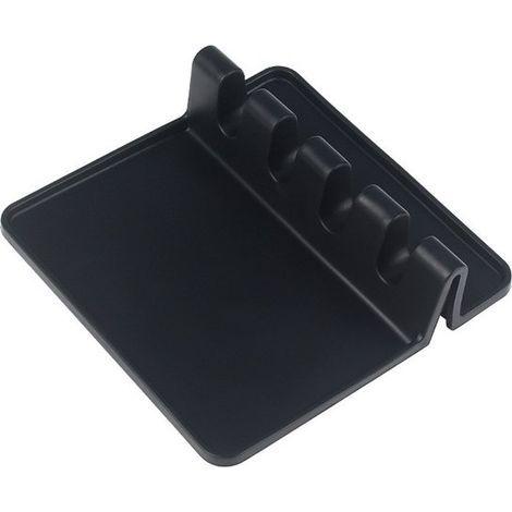 Porte-cuillères - Porte-ustensiles de cuisine - Porte-cuillères de comptoir - Porte-spatules - Porte-couverts - Repose-cuillères/Égouttoir - 13,5 x 13,5 x 3,8 cm - Noir - Silicone noir (1/5)