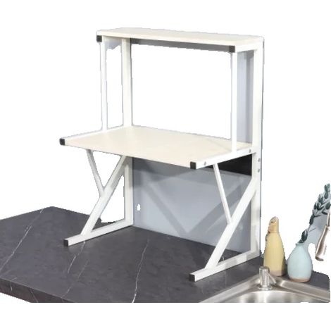 Support de rangement pour micro-ondes, design multi-niveaux, construction en bois robuste, BLANC, XL-a, 2-niveaux-a (1/2)