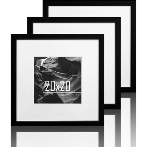 VUVUZULA Bilderrahmen 20x20cm Schwarz 3er Set Holzrahmen Fotorahmen mit (1/5)