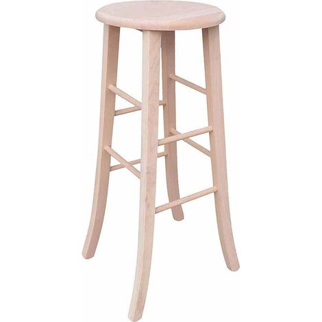 Sgabello bar tondo in legno grezzo da verniciare h 80 cm con gambe a sciabola