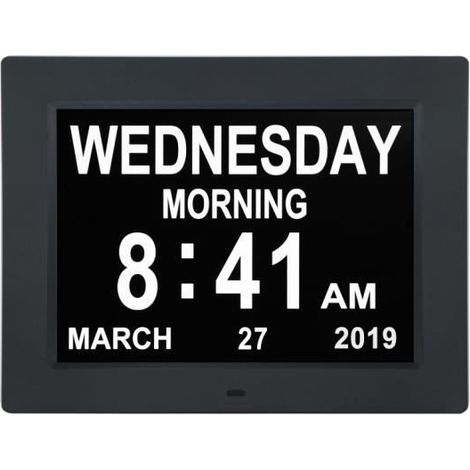 Horloge Calendrier LED Uverbon- 10 pouces - Grande Police - Alarme - Pour les personnes âgées / Alzheimer et les enfants noir (1/3)