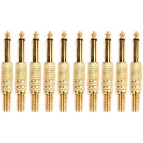 Pair Lntyq 10 Pcs Plaqué Or 6.35mm Mâle 1/4 Prise Jack Mono Connecteur Audio À Souder (1/5)