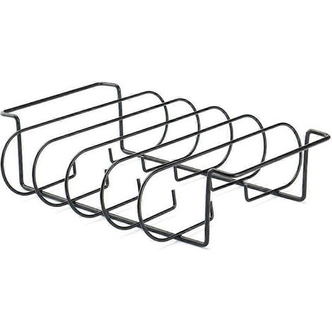 Grille à côtes antiadhésive en acier inoxydable pour barbecue, pouvant contenir 4 côtes, noire (1/5)