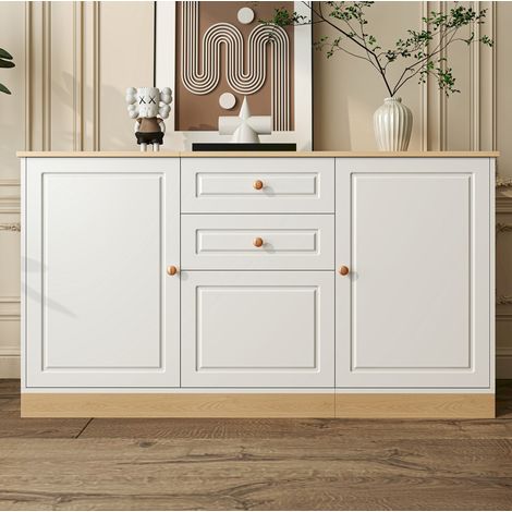 Aparador de 3 puertas y 2 cajones 135,5 x 39 x 76 cm blanco y madera DESVIAE (1/5)