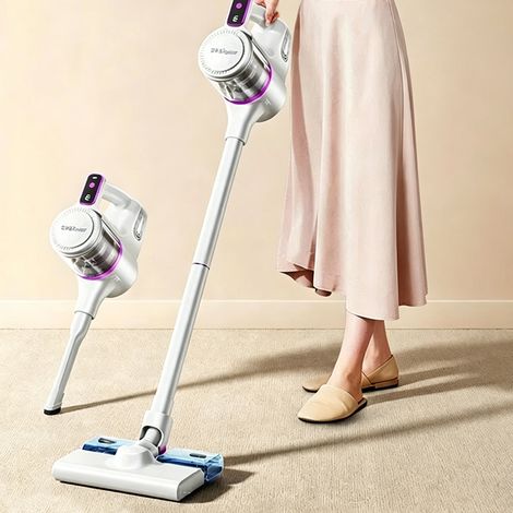 LEDANDER Aspirateur Balai Sans Fil 2 En 1 Sec Et Humide, Puissant Aspirateur Portatif Léger Pour La Maison, Nettoyage Des Poils D'animaux,Sols Durs,Tapis-blanc (1/5)