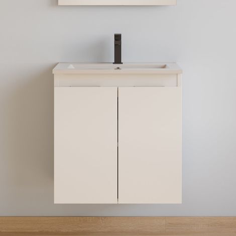 Meuble de salle de bain 60cm simple vasque - 2 portes - sans miroir - blanc mat - ROSIE (1/5)