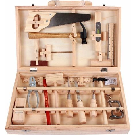 Set di attrezzi per bambini, cassetta degli attrezzi per la manutenzione del legno, attrezzi veri, smontaggio e montaggio, cassetta multifunzionale per la lavorazione del legno, 16 pezzi (1/4)