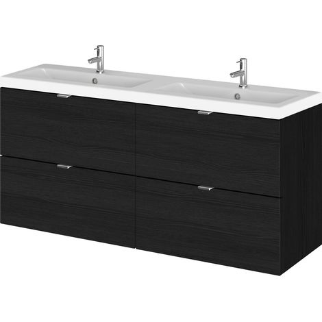 Alrewas Contemporary 4 Drawer Wall Hung Vanity Unit with Basin, Charcoal Black, 1200mm