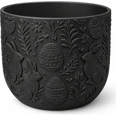 Pot de fleurs de Pâques noir à motifs de lapins, cache-fleurs décoratif printanier (1/3)
