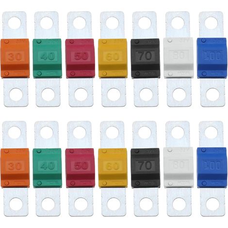 14pcs Midi Fuses 30/40/50/60/70/80/100Amp 32V Automotive Fuse Bolt-on Fuse for Marine Power System Electric Vehicle Hybrid Automobiles DC Motor Car Audio (1/5)