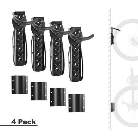 Todeco – Support mural pour vélo – Lot de 4 – Charge max 30 kg – Acier + plastique – Pour intérieur et extérieur – Économie d'espace (1/5)