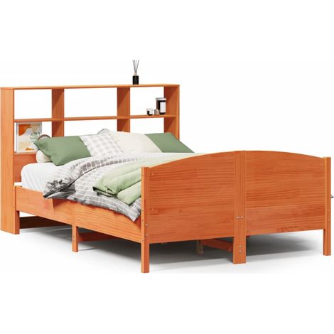 Maison Exclusive - Massivholzbett mit Regal ohne Matratze Wachsbr