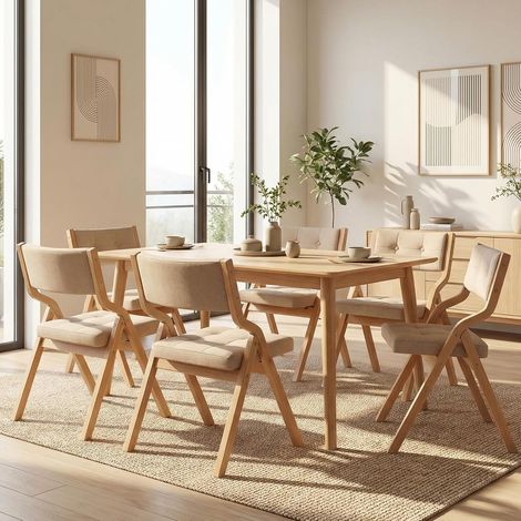 Gepolsterte Klappstühle aus Holz, Empfangsstühle, 47x55x77cm, für Büro, Hochzeit und Party (Beige, 6 Stühle)
