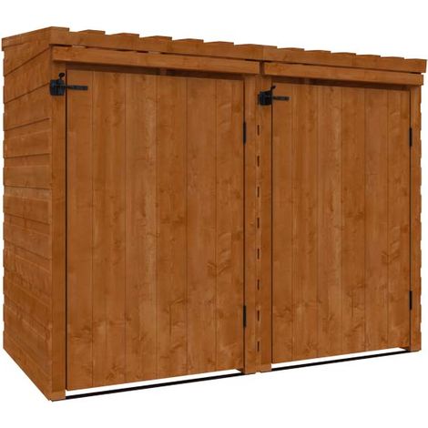 Double Bin Store 12mm Shed - L164.6 x W78.4 x H131.2 cm - Solid Wood/Softwood/Pine - Burnt Orange
