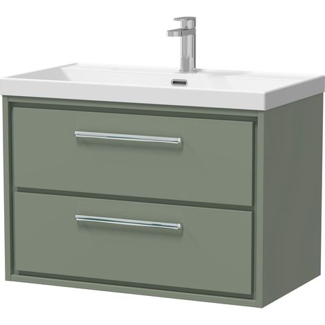 Balterley Longnor Modern Bathroom Wall Hung 2 Soft Close Drawer Vanity Unit & Basin, Fern Green, 800mm