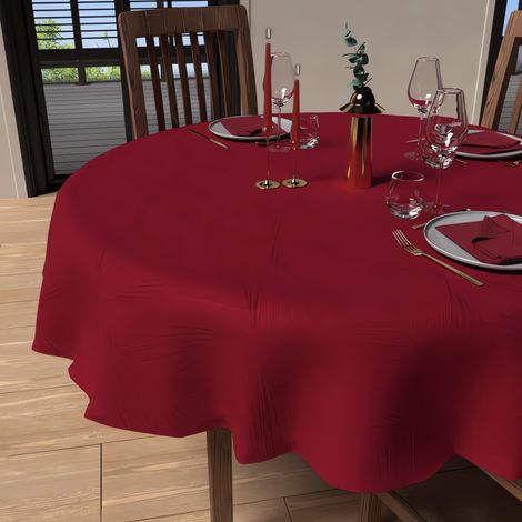Soleil D Ocre – Nappe ronde anti-tâches 180 cm – Tissu jacquard 100 % polyester – Traitement déperlant waterproof – Couleur rouge