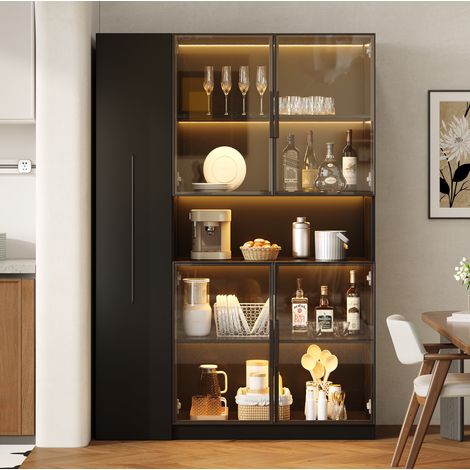 Vitrine avec LED, étagères coulissantes et tiroirs, noir, 110x35x160 cm