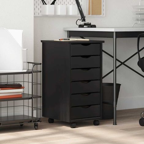 Armoire roulante avec tiroirs MOSS noir bois de pin solide (1/5)