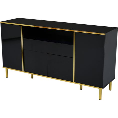 GagaBuffet noir brillant avec 1 tiroir, commode de chambre – B150/T40/H80cm (1/5)