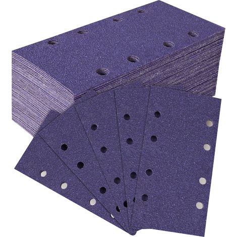 35 Pièces Feuilles Abrasives Céramique 93x185mm, Grain 40 Papier a Poncer 8 Trous Rectangulaire Papier de Verre pour Ponceuse Orbitales Ponçage Bois Métal Peinture Enlever La Rouille (1/5)