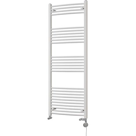 Zennor - White Dual Fuel Towel Rail H1600mm x W600mm Thermostatic - Curved (1/3)