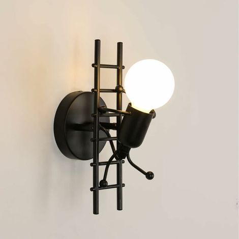 Applique murale enfant Applique Murale Interieur, Créatif Escalade Humanoïde Lampe De Mur, Applique Murale Fer Moderne Lumière Murales Noire E27, Pour Chambre D'enfants Couloir Restaurant E