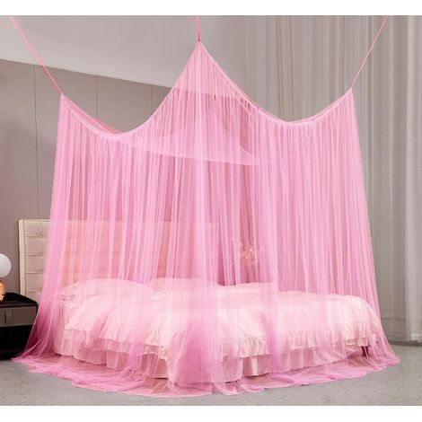 Baldacchino per letto, adatto a letti matrimoniali, king size e extra king size zanzariera/tenda antizanzare adatta sia per interni che per esterni baldacchino rosa. (1/4)