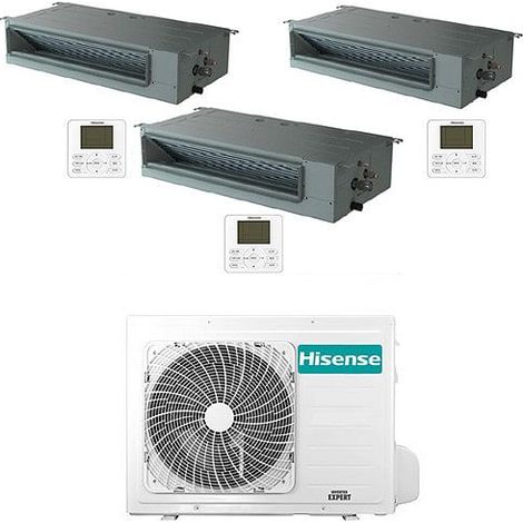 Climatizzatore Condizionatore Hisense Canalizzabile R32 Trial Split Inverter 9000 + 9000 + 12000 BTU con U.E. 3AMW62U4RJC Classe A++/A+ (1/2)