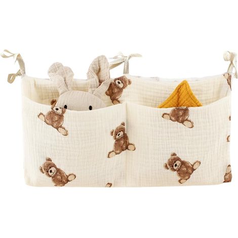 Sac de Rangement Suspendu pour Lit Bébé - Panier Organisateur de Chevet Mural, Gain de Place, pour Couches, Jouets, Peluches (1/5)