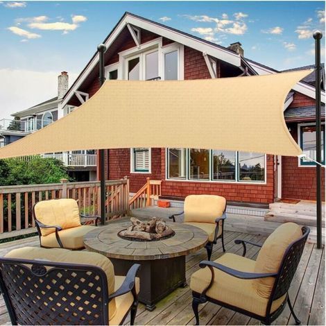 Voile d'ombrage Rectangulaire 3x5m Toile Ombrage Respirant HDPE Protection 95% UV pour Jardin Extérieur Terrass. Sable (1/4)