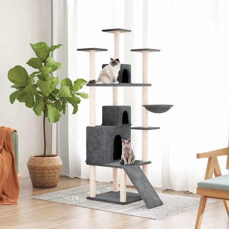 vidaXL Rascador para gatos con postes de sisal gris oscuro 175 cm (1/5)