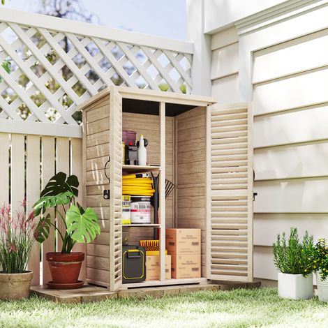 Caseta de Jardín de Madera 75x50x118 cm Armario para Almacenaje de Herramientas con 2 Estantes y 2 Puertas Natural (1/5)