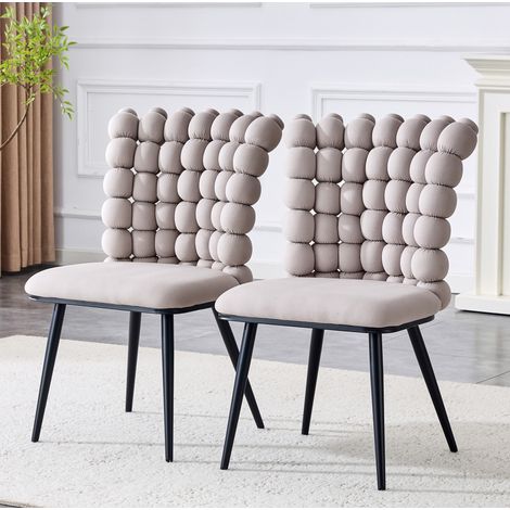 Lote de 2 sillas de comedor con respaldo de bolas, de terciopelo y patas de metal, gris claro y negro (1/5)