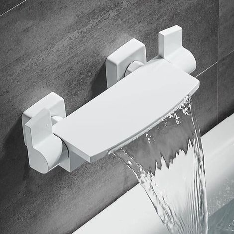 Mitigeur Baignoire blanc Cascade Mural Robinet Baignoire Fixé Au Mur Pour Salle De Bains Robinet De Bain Avec Douche à Main Mitigeur De Bain (A) (1/4)