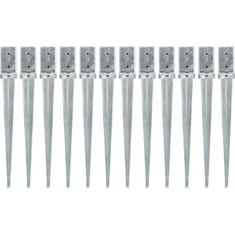 Ground Spikes 12 pcs Silver 8x8x76 cm Galvanised Steel vidaXL