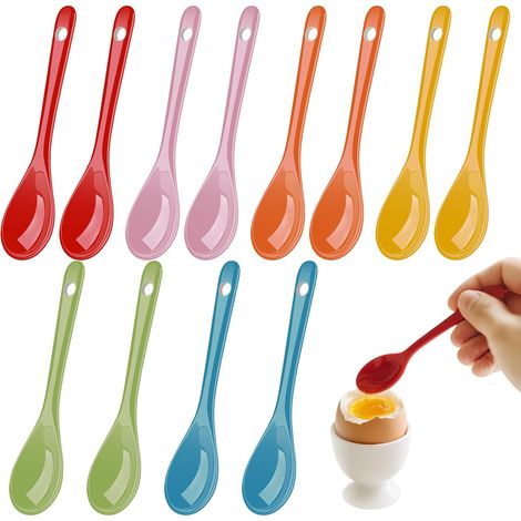 Lot de 12 Cuillère, Céramique, 12.3cm, Coloré, 6 teintes, Trou de suspension, Cuisine, Café, Dessert (1/5)