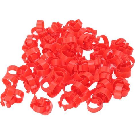 100 anneaux de pattes pour volailles en PP réutilisables, bagues d'identification rouges 16mm pour poules, canards, oies (lot de 100) (1/5)