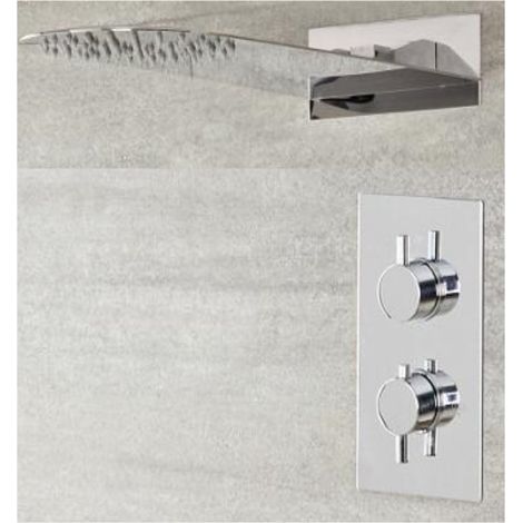 Milano Mirage 1 Outlet Twin Thermostatic Mixer Shower Valve with Wall Mounted 200mm x 500mm Thin Rainfall Shower Head - Chrome (1/5)