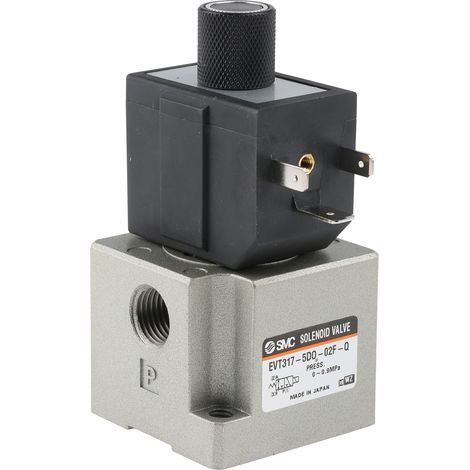 Electrodistributeur pneumatique SMC série VT317 fonction 3/2, Ressort/Bobine, G 1/4, 24V c.c. ( Prix pour 1 )