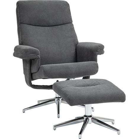 Poltrona relax con poggiapiedi imbottita in poliestere grigio scuro MODENUIT (1/5)