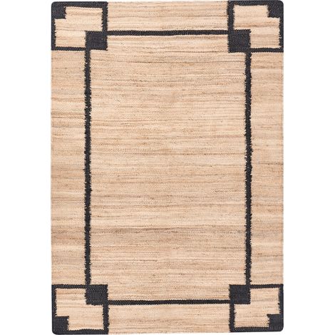 Alfombra rectangular de yute con diseño 160 x 230 cm estilo rústico tejida salón dormitorio beige/negro Gondia