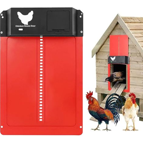 Automatische Hühnerstalltür - Elektrisch mit Schiebetür und Führungsschienen - Automatischer Hühnerstallöffner für eine sichere Hühnerhaltung - Rot (1/5)