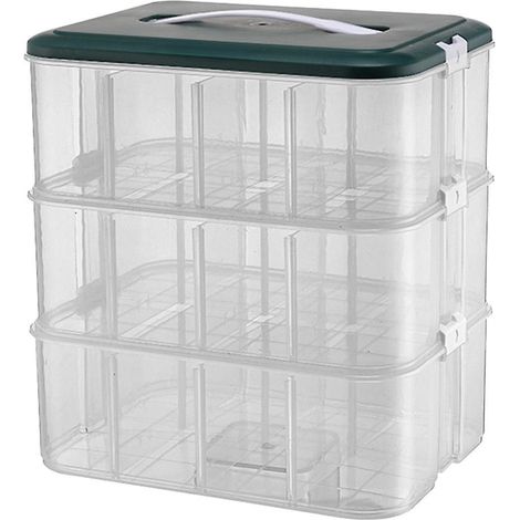 Boîte de rangement empilable pour jouets, boîte de rangement transparente à compartiments réglables avec poignée, 3 niveaux en plastique (1/5)