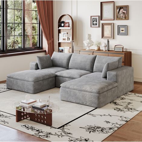 Divano angolare modulare 260 cm in velluto a coste grigio OKWISH (1/5)