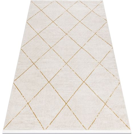 Tappeto moderno DUKE 51245 panna / oro - Traliccio strutturata, molto morbida, frange beige 120x170 cm