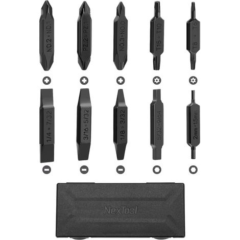 Jeu d'Embouts, 10 Embouts De Tournevis à Double Extrémité Pour Multi-Tools, Pocket Tool E1 Et Flagship Captain, Embouts à Fente, Cruciformes, Hexagonaux Et Torx Avec Coffret De Rangement (1/5)