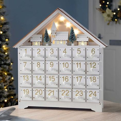 Calendrier of l'avent in wood with drawers, light LED reusable, count to count of 24 days up to Christmas, large box of l'avent foldable with LED, decoration of table of Christmas (1/5)