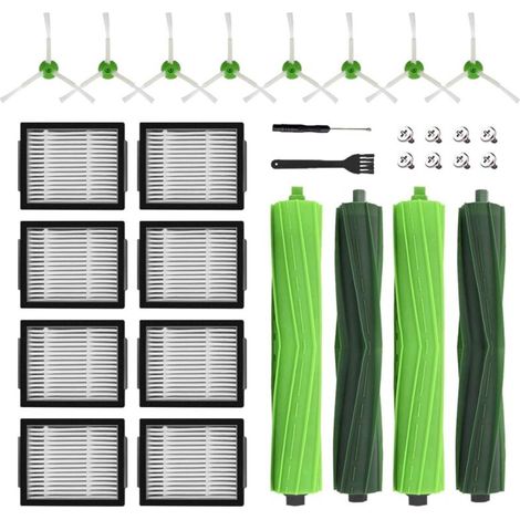 Vtizikl Rechange pour iRobot Roomba E5 E6 i7 i7+ i3 i3+ i4 i4+ i6 i6+ j7 j7+, Kits Accessoires Remplacement pour Roomba i/e/j Séries, 4 Brosses en Caoutchouc, 8 Filtre HEPA, 8 Brosses Latérales (1/4)